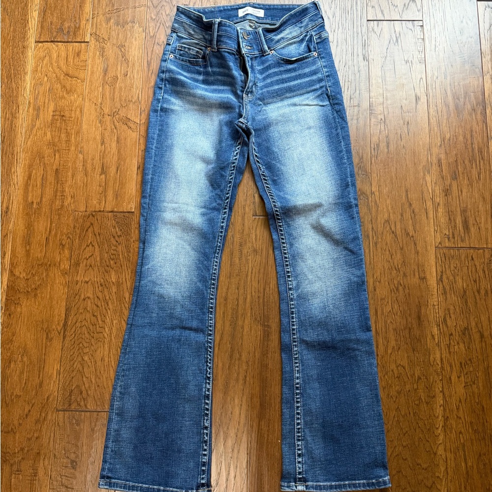 BKE Women's Blue Bootcut Jeans with Faded Detailing